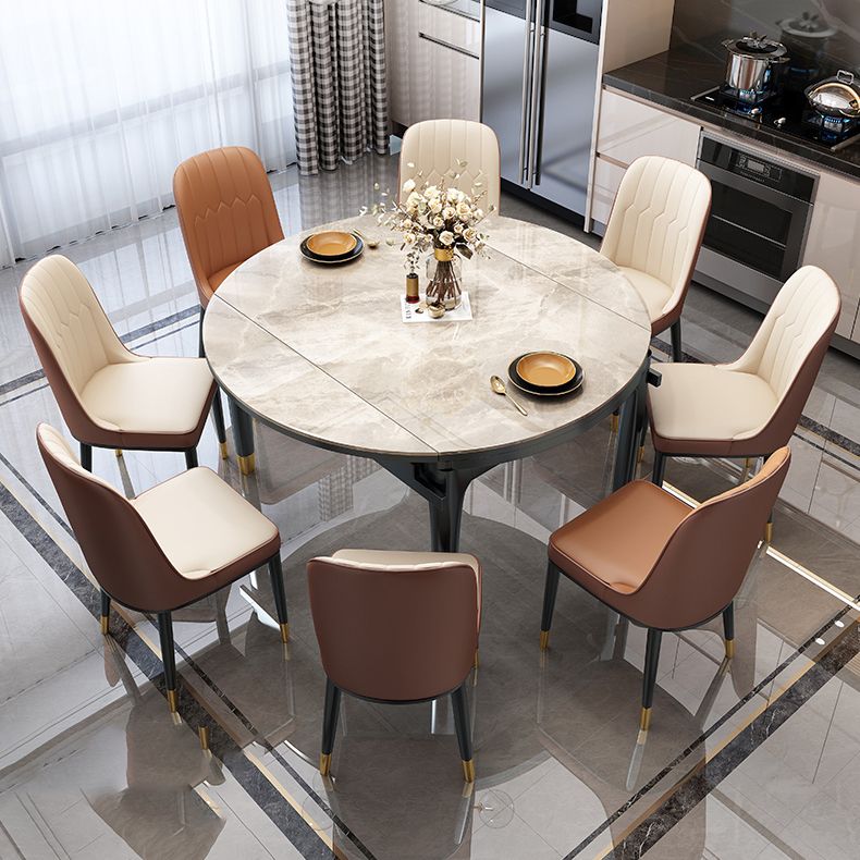 Round Extendable Dining Table Modern Stone Dining Table with Solid Wood Base Clearhalo 'Dining Tables & Seating' 'Dining Tables' 'dining_table' 'furn' 'furn_dining_table' 'Furniture' 'Kitchen & Dining Furniture' 1200x1200_61f7bfb4-3c96-40ec-9763-1a435608a5ef