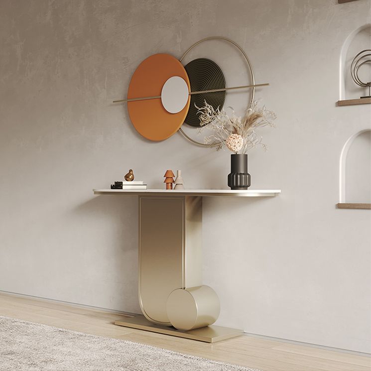 Tavolo da accento per sala da 33,46 "Tavolo da console di pietra moderna con 1 scaffale