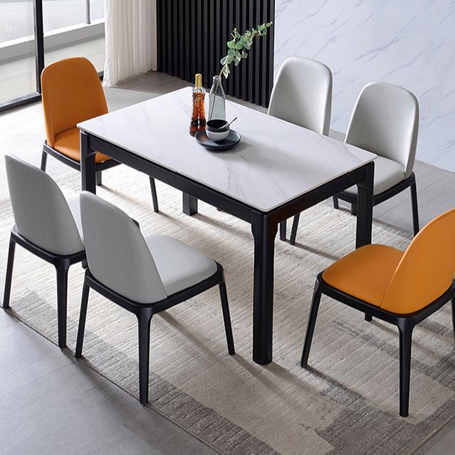 Contemporary Style Sintered Stone Dining Table 4 Legs Wood Base Rectangle Table for Home Clearhalo ' dining_table' 'Dining Tables & Seating' 'Dining Tables' 'furn' 'furn_dining_table' 'Furniture' 'furniture_dining_table' 'Kitchen & Dining Furniture' 'kitchen&dining_furn' 'kitchen' 'kitchen_dining_table' 1200x1200_61fcd78c-2c6f-47cd-837d-7f9dff0cc36d