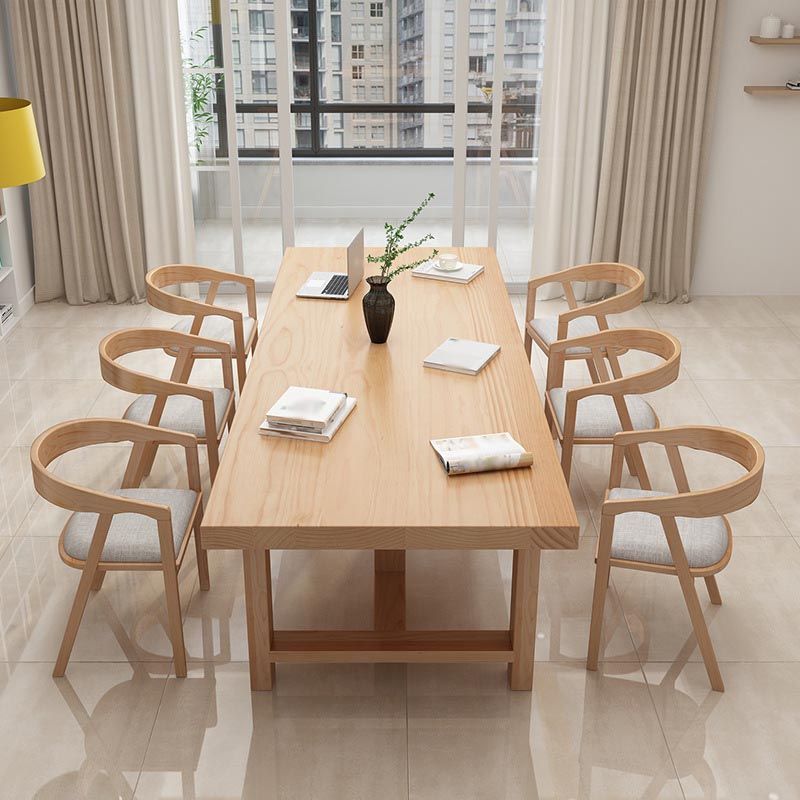 Contemporary Natural Wood Table Pine Rectangle Dining Table with Double Pedestal Clearhalo 'Dining Tables & Seating' 'Dining Tables' 'dining_table' 'furn' 'furn_dining_table' 'Furniture' 'furniture_dining_table' 'Kitchen & Dining Furniture' 'kitchen' 'kitchen_dining_table' 1200x1200_620d5701-dc70-42d6-9075-f21397875618