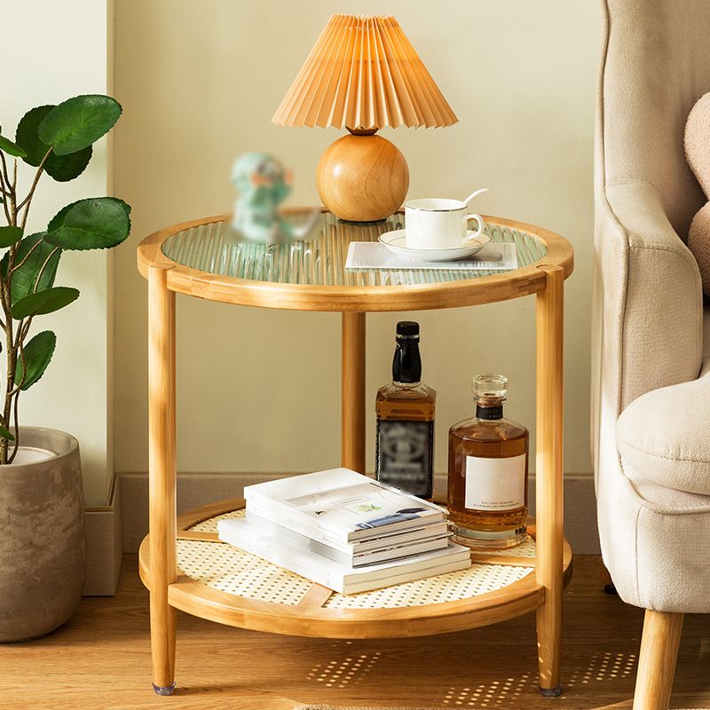 Asian Style Accent Side Table Wood and Glass with Storage and Shelf Corner Table Clearhalo 'Coffee & Accent Tables' 'End & Side Tables' 'end_side_tables' 'furn' 'furn_end_side_tables' 'Furniture' 'Living Room Furniture' 1200x1200_6211169c-b9a2-4bcb-b433-d7012c15ead0