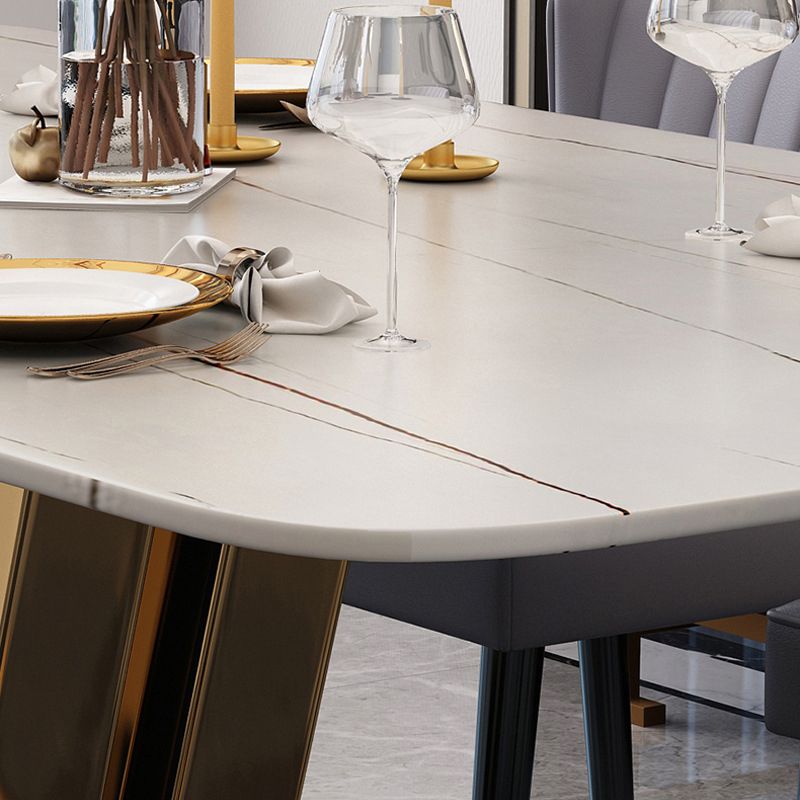Scandinavian Metal Base Textured Dining Table Rectangle Formal Dinette Set for Home Clearhalo 'Dining Room Sets' 'Dining Tables & Seating' 'dining_room_set' 'furn' 'furn_dining_room_set' 'Furniture' 'furniture_dining_room_set' 'Kitchen & Dining Furniture' 'kitchen&dining_furn' 'kitchen' 1200x1200_621151cd-c070-4c49-b140-a3ccc125851c