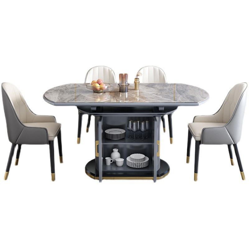 Contemporary Storage Pedestal Dining Table Round Extendable Dinner Table for Home Clearhalo 'Dining Tables & Seating' 'Dining Tables' 'dining_table' 'furn' 'furn_dining_table' 'Furniture' 'Kitchen & Dining Furniture' 1200x1200_621a1338-5625-410f-a622-8e929ee86baf
