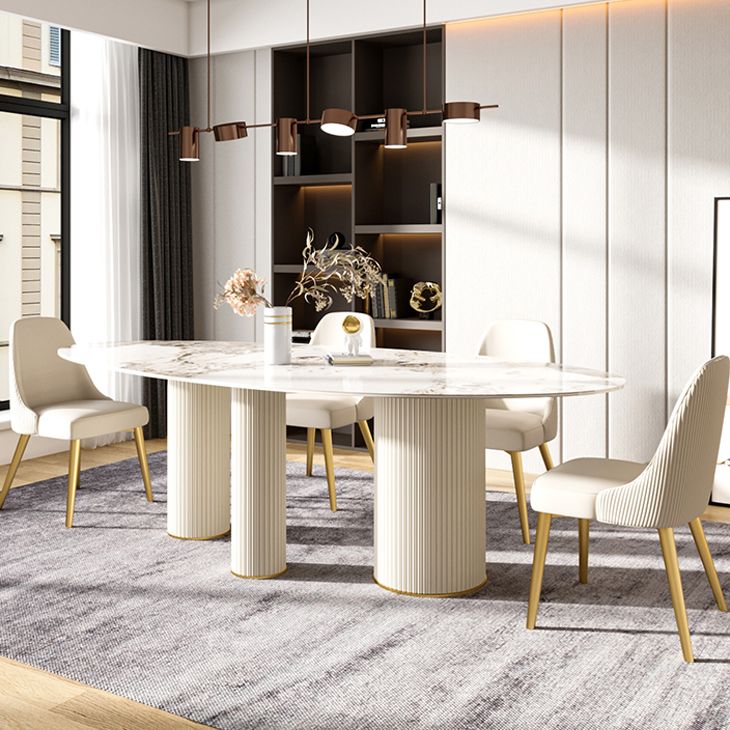 Luxury Oval Dining Table Sintered Stone Top White Metal Base Table Clearhalo 'Dining Tables & Seating' 'Dining Tables' 'dining_table' 'furn' 'furn_dining_table' 'Furniture' 'Kitchen & Dining Furniture' 1200x1200_621c5550-4d7f-4e27-8801-f40f4ecb7714