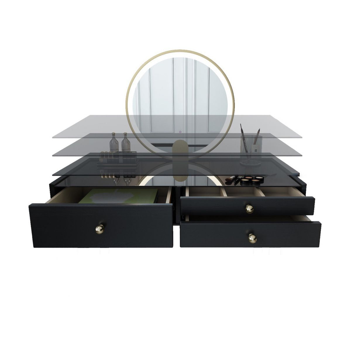 Scandinavian Lighted Mirror Makeup Vanity Desk in Wood Vanity Dressing Table Set Clearhalo 'Bedroom Furniture' 'furn' 'furn_makeup_vanities' 'Furniture' 'Makeup Vanities' 'makeup_vanities' 1200x1200_621daf05-b204-4ec2-b2da-72fbc5f91a5a