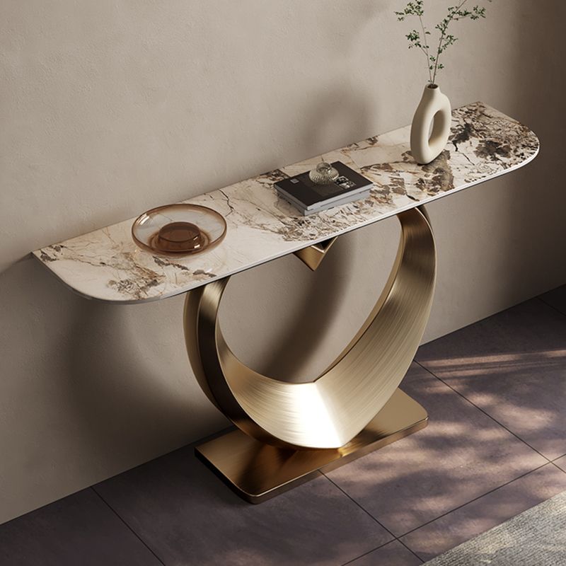 Half Moon Shape Contemporary Console Table Gold Stone Console Sofa Table Clearhalo 'Console Tables' 'console_tables' 'Entry & Mudroom Furniture' 'furn' 'furn_console_tables' 'Furniture' 1200x1200_621fa1cb-5c6c-4494-858b-06cb48501df7