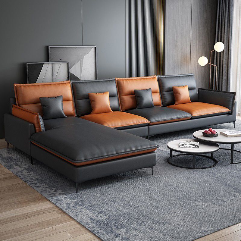 36.61 " H Faux Leather Pillow Top Arm Sofa & Chaise for Living Room Clearhalo 'furn' 'furn_sectionals' 'Furniture' 'Living Room Furniture' 'Sectionals' 1200x1200_6221966f-669b-49e2-a4b7-5f62da8efdca