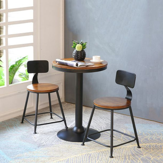 Tavolo da pranzo industriale marrone bar in legno in legno con base metallica