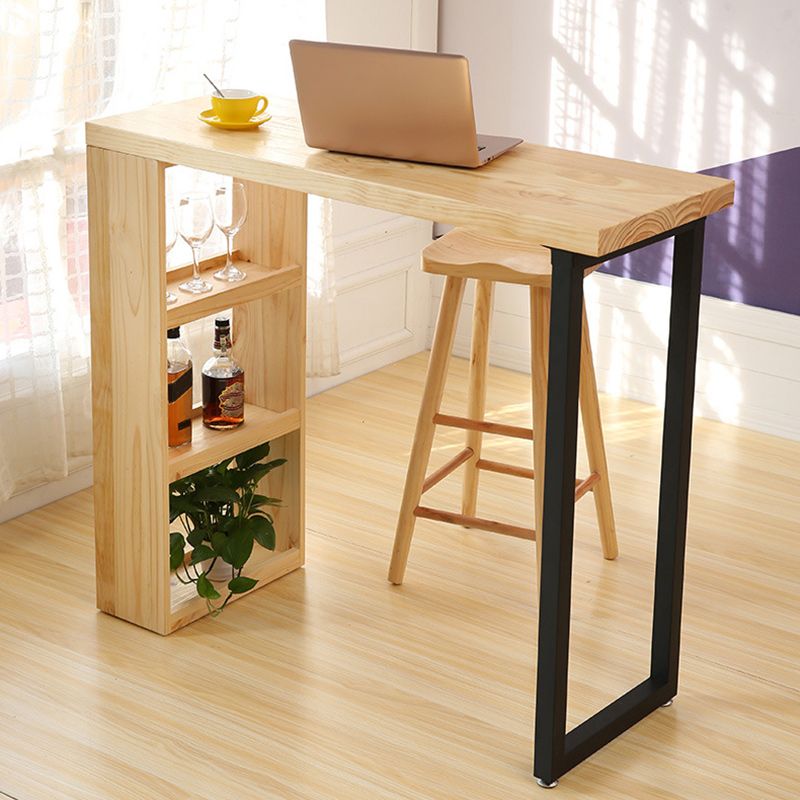 Rectangle Pine Wood Counter Table Contemporary Bar Table with Storage Rack