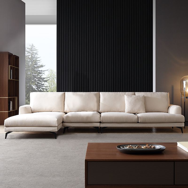 Ivory 4-seat Square Arm Sectional Scandinavian Fabric Sofa & Chaise Clearhalo 'furn' 'furn_sectionals' 'Furniture' 'Living Room Furniture' 'Sectionals' 1200x1200_62256143-1fbf-47ed-865b-e6a7912b20c8