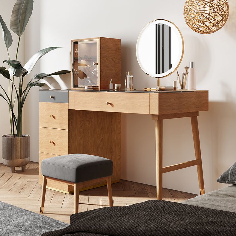Scandinavian Makeup Vanity Table with Mirror and Stool for Bedroom