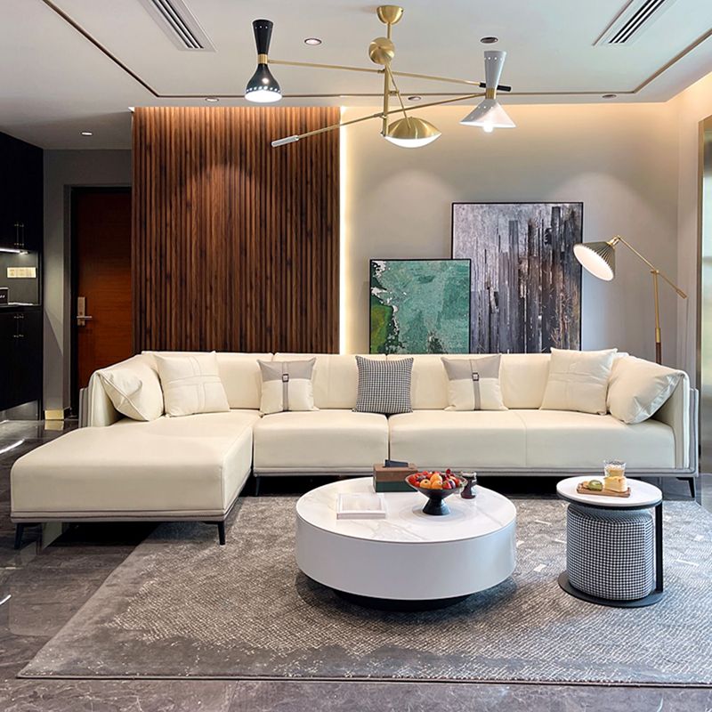 Modern Faux Leather Pillow Top Arm Sofa/Sectional Pillowed Back Cushions for Apartment Clearhalo 'furn' 'furn_sectionals' 'Furniture' 'furniture_sectionals' 'kitchen' 'kitchen_sectionals' 'Living Room Furniture' 'Sectionals' 1200x1200_6228fa16-51ca-4441-a43e-5366200dd785