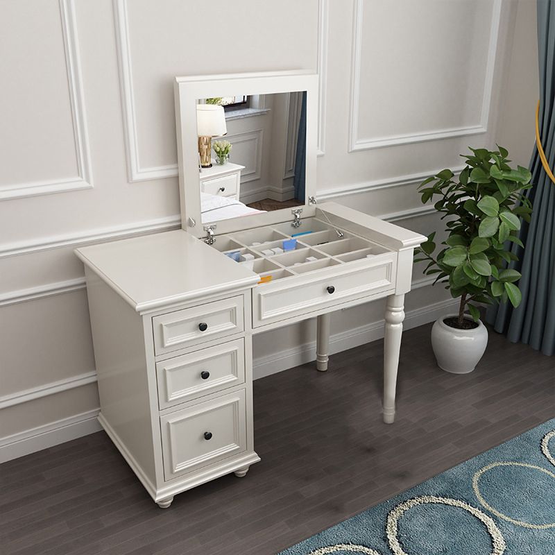 29.5"height Wood Flip-Top Makeup Vanity with Drawers and Mirror, White