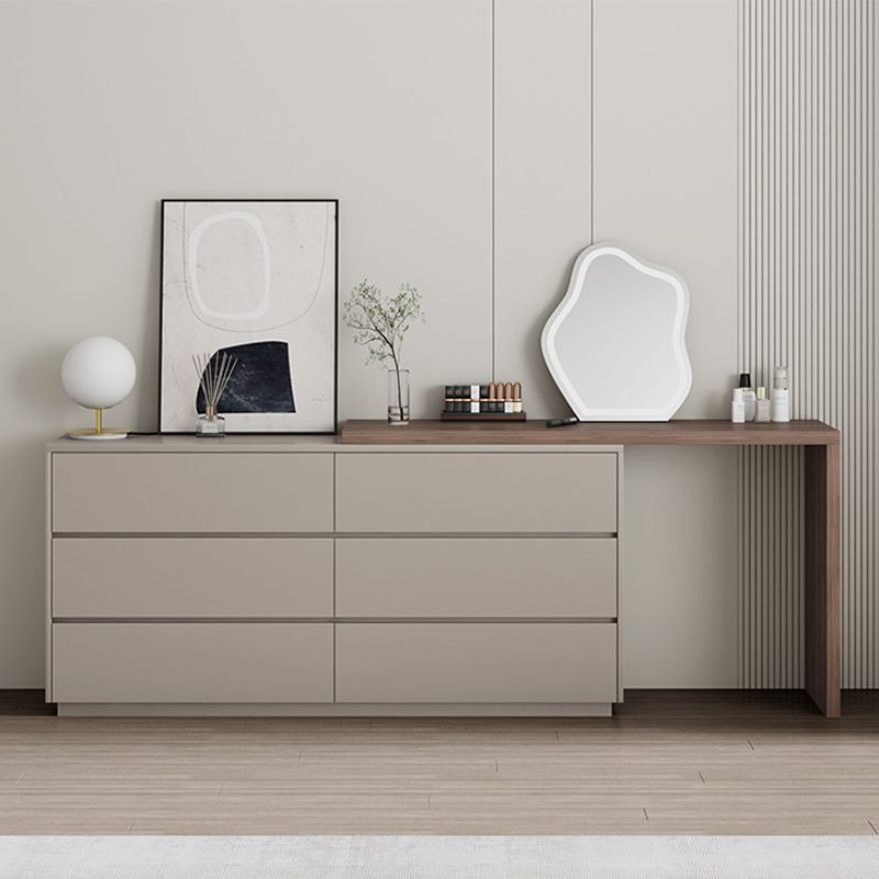 Camera da letto in legno massiccio marrone moderno in piedi con vanità per il trucco del cassetto