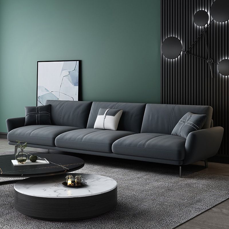 Faux Leather Flared Arm Sofa Pillows Back Couch for Three People Clearhalo 'Furniture' 'furniture_sofas' 'Living Room Furniture' 'Sofa' 'sofas' 1200x1200_622cf53b-cff8-42d6-9808-d690648e74ef