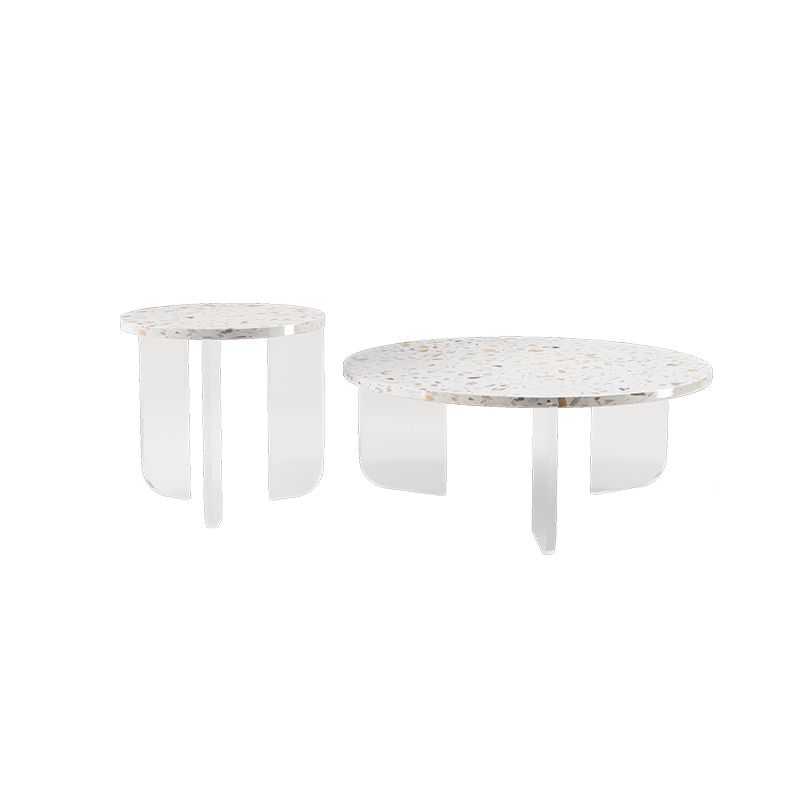 Round Terrazzo Coffee Cocktail Table Set with Acrylic/Ash Legs Clearhalo 'Coffee & Accent Tables' 'Coffee Tables' 'coffee_tables' 'furn' 'furn_coffee_tables' 'Furniture' 'Living Room Furniture' 1200x1200_622dee5c-88d3-4627-bb32-4920972dac00