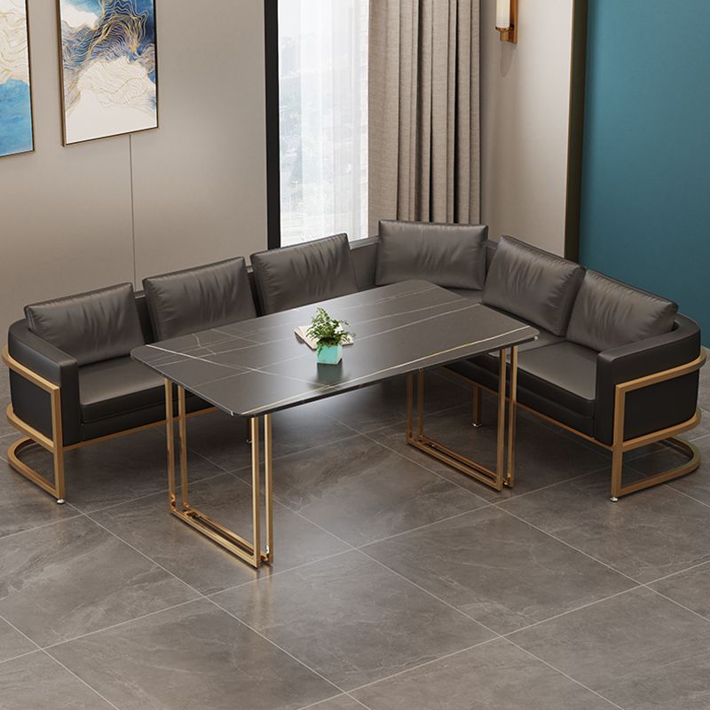 Industrial Sintered Stone Dinner Room Kitchen Table Black Table with Gold Frame for Dining Room Clearhalo ' dining_table' 'Dining Tables & Seating' 'Dining Tables' 'furn' 'furn_dining_table' 'Furniture' 'furniture_dining_table' 'Kitchen & Dining Furniture' 'kitchen&dining_furn' 'kitchen' 'kitchen_dining_table' 1200x1200_622eee3c-54e9-4b7a-86ed-82eaacd9c21b