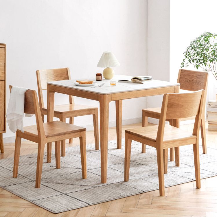 Modern Square White Stone Tabletop Dining Table with 4 Oak Legs Clearhalo 'Dining Tables & Seating' 'Dining Tables' 'dining_table' 'furn' 'furn_dining_table' 'Furniture' 'Kitchen & Dining Furniture' 1200x1200_622f6885-f494-4866-a78f-9f50d1df36b8