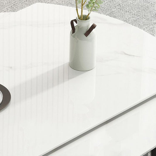 Sintered Stone Top Extendable Round Table for Restaurant Modern Dining Table in White with 4 Legs