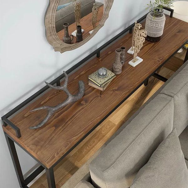 Rectangular Pine Wood Top Bistro Table Industrial Bar Table with Trestle Base in Black Clearhalo 'Bar Furniture' 'Bar Tables' 'bar_tables' 'furn' 'furn_bar_tables' 'Furniture' 'Kitchen & Dining Furniture' 1200x1200_6236b507-0f44-4eee-b622-baf63fcbc052