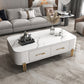 Modern Metal 4 Legs Cocktail Table Rectangle Slate Coffee Table with 2 Drawers