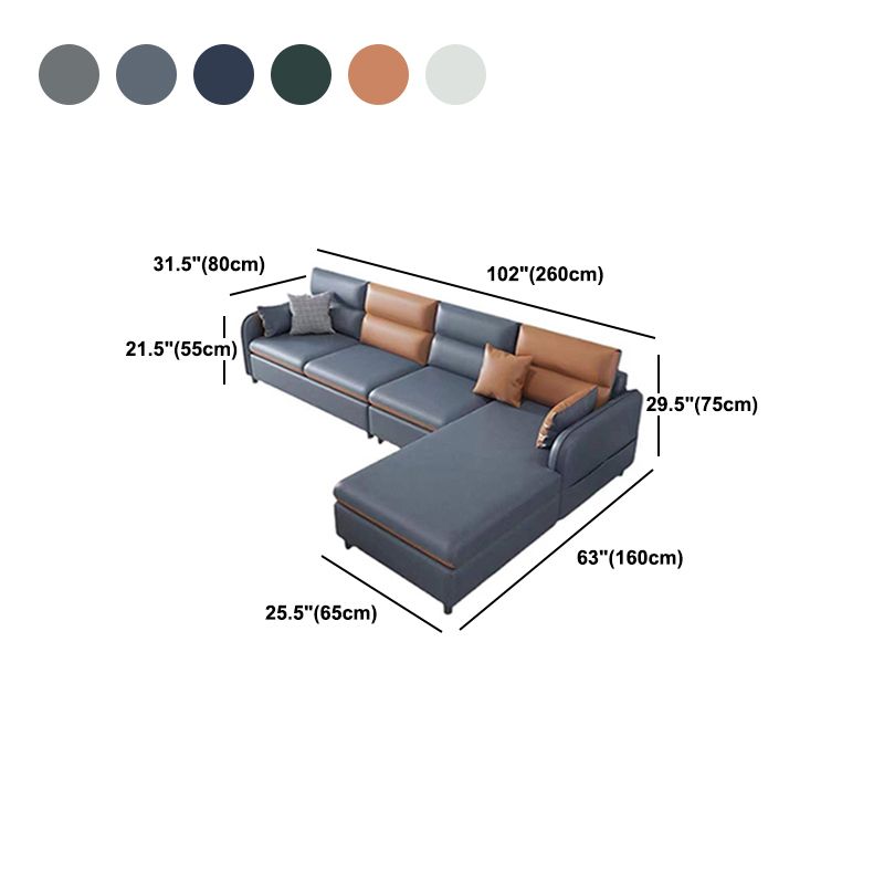 Faux Leather Sectional with 4 Pillows Back and Storage Arms for Living Room