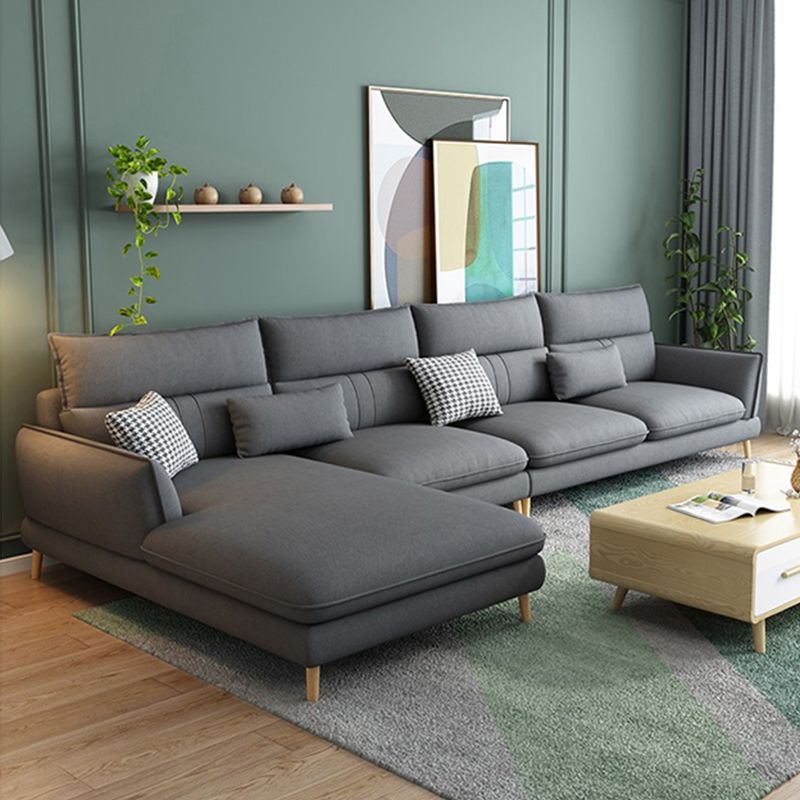 Contemporary Cushions Recessed Arm Living Room Fabric Stationary Sofa Chaise
