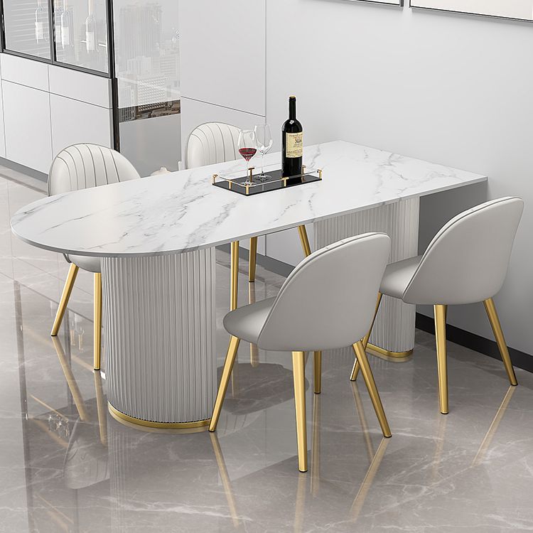 Contemporary Style Sintered Stone Dining Table Freeform Shape Table with Double Pedestal Base Clearhalo ' dining_table' 'Dining Tables & Seating' 'Dining Tables' 'furn' 'furn_dining_table' 'Furniture' 'furniture_dining_table' 'Kitchen & Dining Furniture' 'kitchen&dining_furn' 'kitchen' 'kitchen_dining_table' 1200x1200_623c8ea6-0419-456f-842e-756643cf49ff