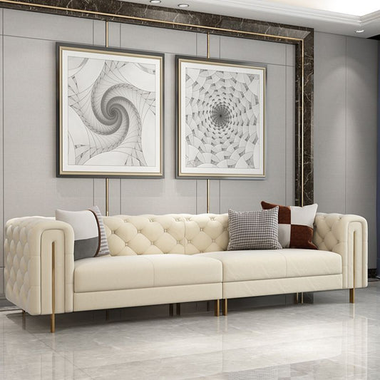 29.53"High Classic Glam Tuxedo Arm Sofa with Tufted Split-Back, Beige Clearhalo 'furn' 'furn_sofas' 'Furniture' 'furniture_sofas' 'kitchen' 'kitchen_sofas' 'Living Room Furniture' 'Sofa' 'sofas' 1200x1200_62407915-0969-490c-9414-57da9eee51b4