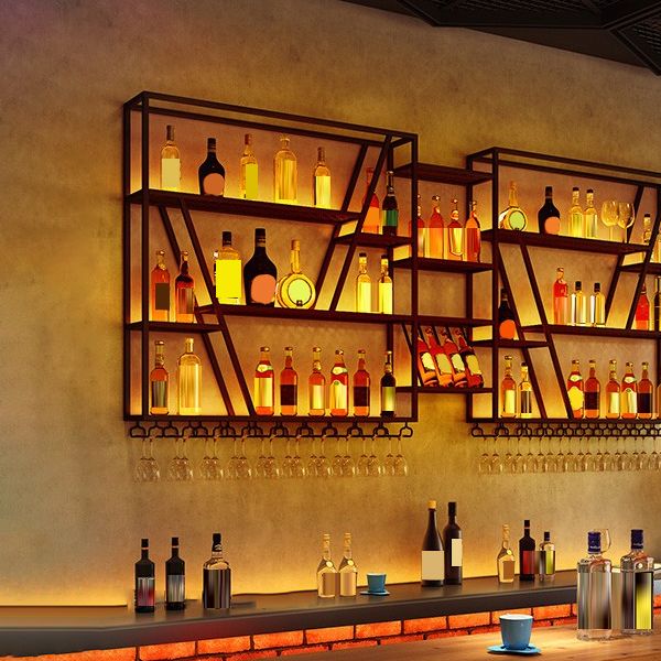 Metal Industrial Wine Holder Rack Wall Mounted Storage Shelves with Light Clearhalo 'furn' 'furn_wine_racks' 'Furniture' 'Kitchen & Dining Furniture' 'Wine Racks' 'wine_racks' 1200x1200_62421144-b9d3-4556-b829-2fdb404d419b