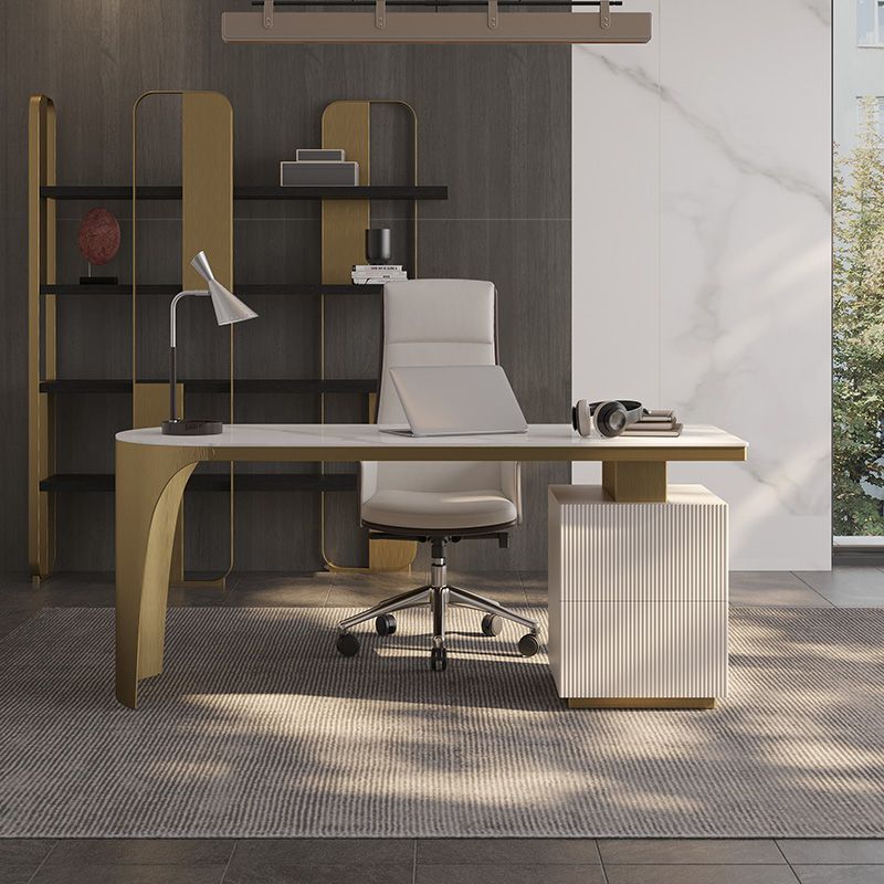 Descripción de oficina de la oficina de acabado antiguo escritorio de computadora glamoroso con 2 cajones de almacenamiento