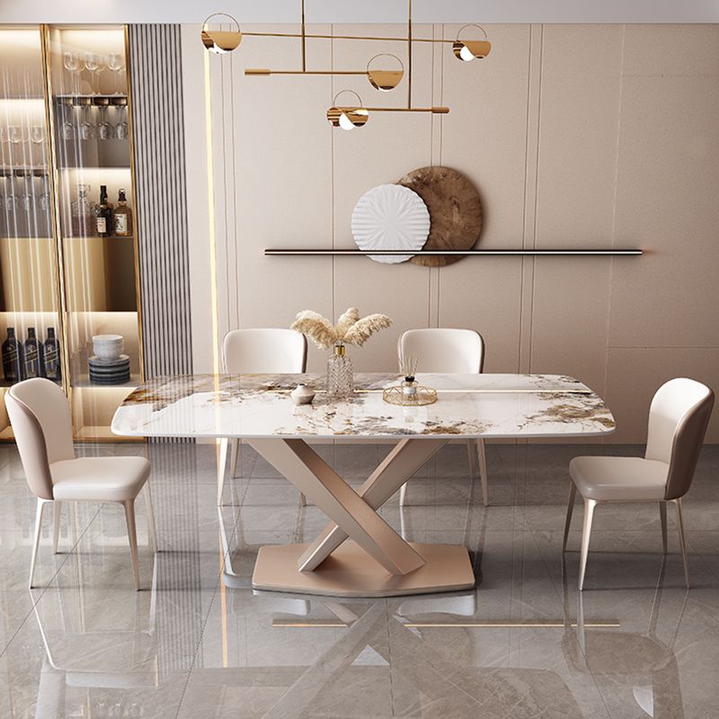 モダンな長方形のダイニングテーブルセットメタルベースのキッチン家具セット付き1/2/5/7ピース