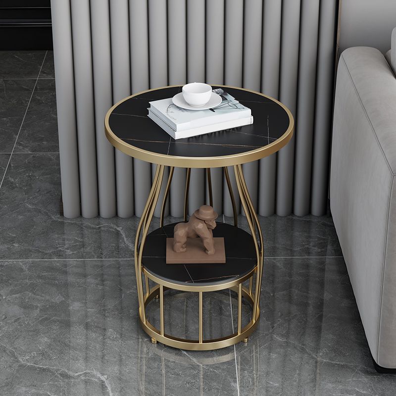 Contemporary Stone Top End Table Dia 19.69" Frame Shelf Included Side Table Clearhalo 'Coffee & Accent Tables' 'End & Side Tables' 'end_side_tables' 'furn' 'furn_end_side_tables' 'Furniture' 'Living Room Furniture' 1200x1200_62485acb-4a11-442e-8a9e-59589b904a73