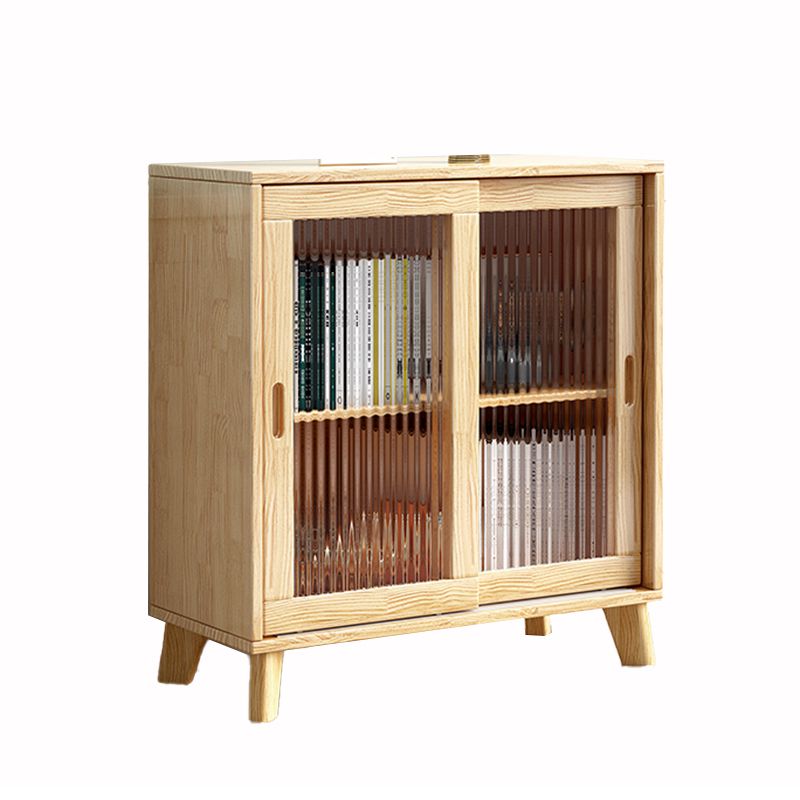 31.5'"l Natural Wooden Cabinet, Rectangle Glass Paned Accent Cabinet