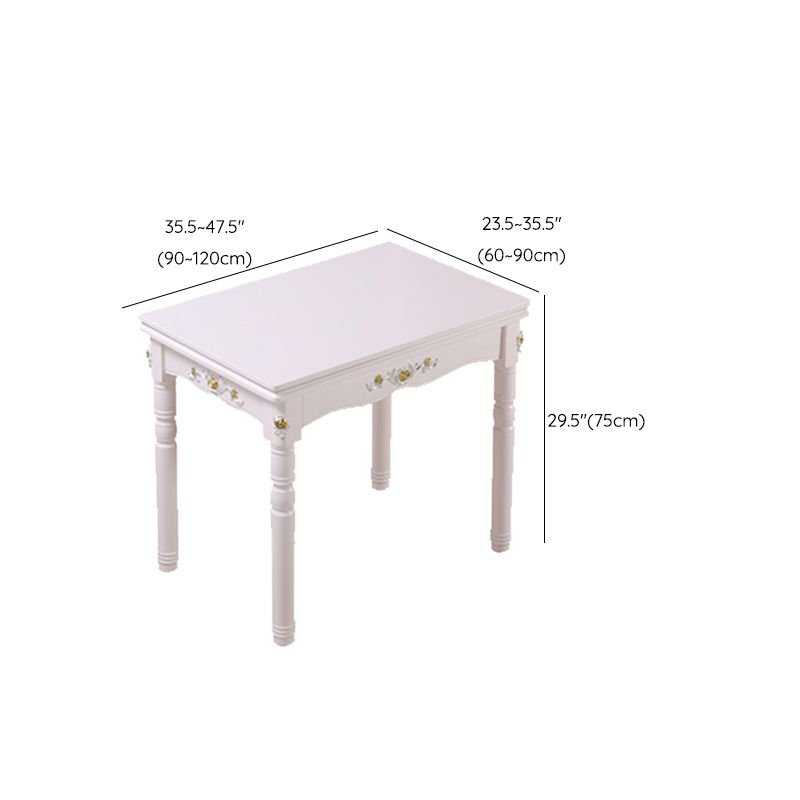 White Extendable Dining Table Solid Wood Dining Table for Dining Room