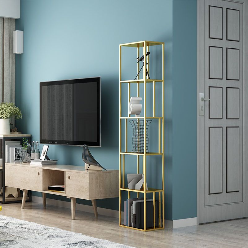 Libreria in metallo da 12 "W Open Storage Bookcase con ripiani in nero e oro