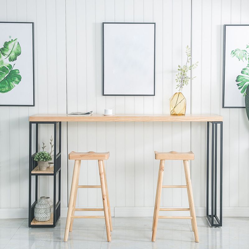 Tavolo da bar rettangolo in stile glam in legno massiccio tavolo da pranzo a barra piedistallo doppia con conservazione