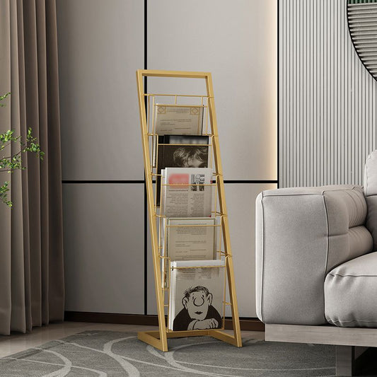 Closed Back Ladder Bookcase Glam Style Metal Book Shelf for Home Office Clearhalo 'Bookcases' 'furn' 'furn_bookcases' 'Furniture' 'furniture_bookcases' 'Office Furniture' 1200x1200_62556923-4267-423c-82d6-a0d26f214550