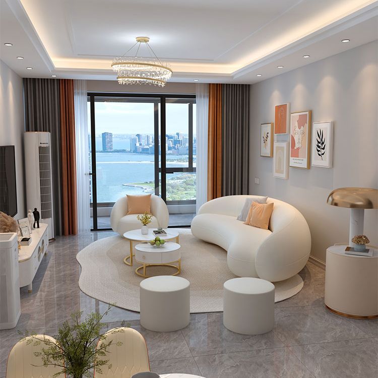 Wooden White Sectional Stain-Resistant Sectional Sofa for Living Room