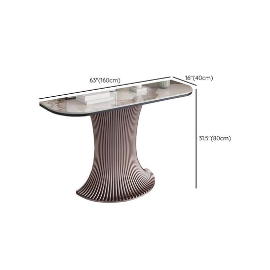 Contemporary Stone Accent Table Half Moon Pink Sofa Console Table for Hall