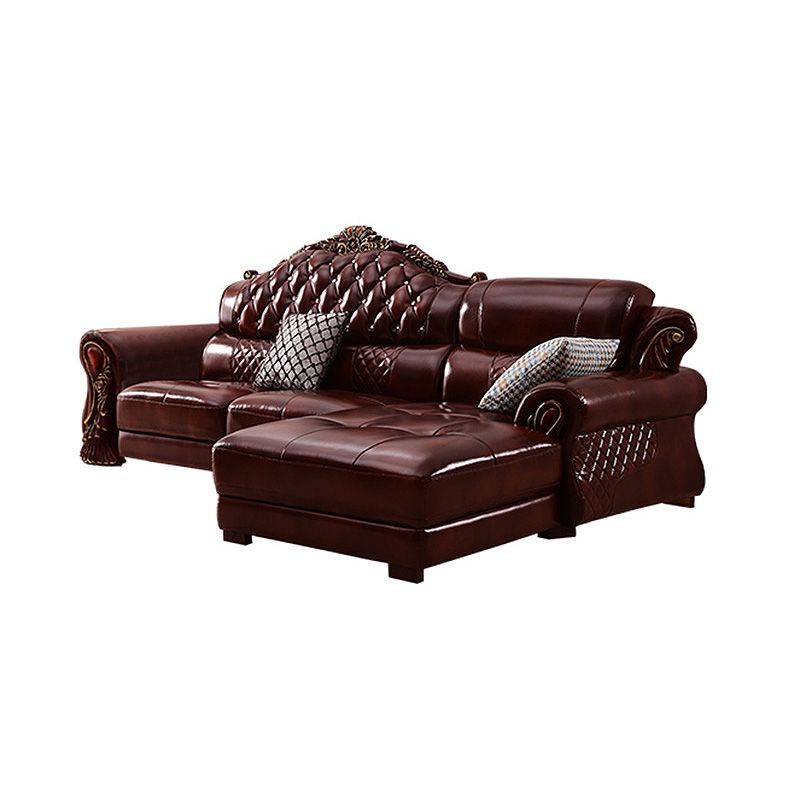 Genuine Leather Rolled Arm Sectional 36.22"High Camel Back Sofa, Dark Brown Clearhalo 'furn' 'furn_sectionals' 'Furniture' 'furniture_sectionals' 'Living Room Furniture' 'Sectionals' 1200x1200_6258ef87-defe-4882-9c24-cdb1f09fc573
