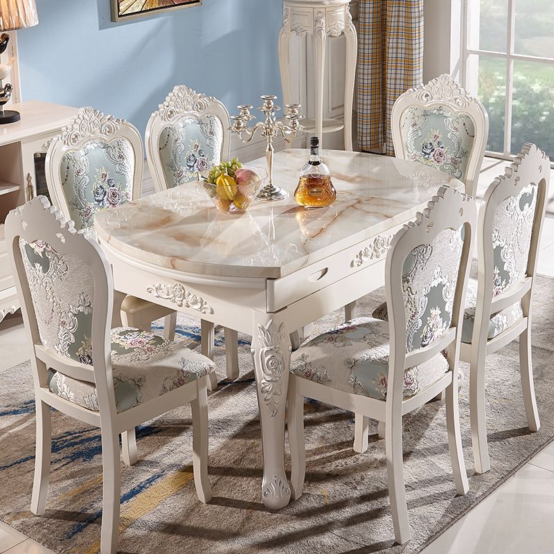 Glam Round Marble Top Dining Table with Solid Wood Legs for Home Clearhalo 'Dining Tables & Seating' 'Dining Tables' 'dining_table' 'furn' 'furn_dining_table' 'Furniture' 'Kitchen & Dining Furniture' 1200x1200_62596189-1221-46fa-8d0f-5ef9288f831b