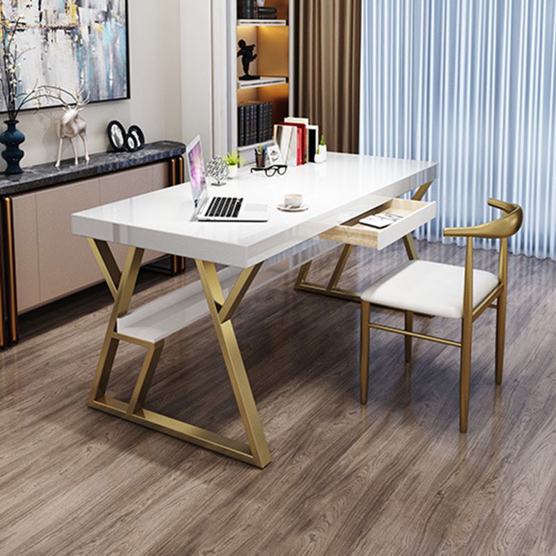 Solid Wood Rectangular Writing Desk 29.53-inch Tall Office Desk with Shelf Clearhalo 'furn' 'furn_office_desk' 'Furniture' 'Office Desks' 'Office Furniture' 'office_desk' 1200x1200_625d8e2c-c52f-4736-9559-98953f0c5317