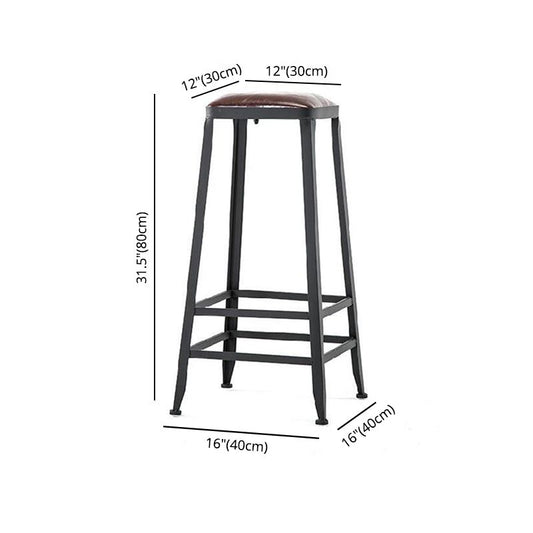Industrial Brown Leather Bar Stools Square Stool with Metal Base Clearhalo 'Bar Furniture' 'Bar Stools' 'bar_stools' 'furniture_bar_stools' 'Kitchen & Dining Furniture' 'kitchen&dining_furn' 'kitchen' 'kitchen_furn' Furniture' 1200x1200_6261bb1c-a4c4-442f-b3ef-4f52b078583b