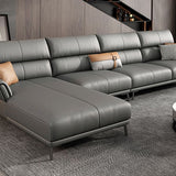 Light-grey Sewn Pillow Back Faux Leather Pillow Top Arm Sofa with Stain Resistant Clearhalo 'furn' 'furn_sectionals' 'Furniture' 'furniture_sectionals' 'kitchen' 'kitchen_sectionals' 'Living Room Furniture' 'Sectionals' 1200x1200_62637174-3a8e-47b3-82d8-7d16dbe4756a