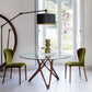 Modern Round Glass Desktop Dining Table Walnut Base for Dining Room