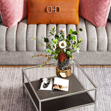 Modern 4 Legs Coffee Table Square Cocktail Table in Brown/Transparent Clearhalo 'Coffee & Accent Tables' 'Coffee Tables' 'coffee_tables' 'furn' 'furn_coffee_tables' 'Furniture' 'furniture_coffee_tables' 'Living Room Furniture' 1200x1200_6265454f-722b-45fd-a3a2-42a2b1785707