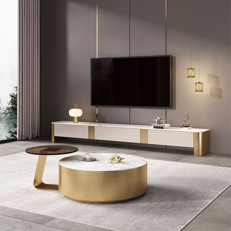 Glam Drum Coffee o End Table con cassetti di stoccaggio in ardesia