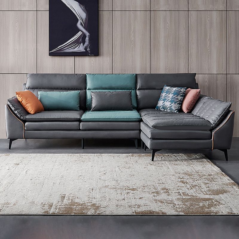 Dark Gray Pillowed Back Cushions Contemporary Stain-Resistant Sofa Clearhalo 'furn' 'furn_sectionals' 'Furniture' 'Living Room Furniture' 'Sectionals' 1200x1200_626cb914-79d8-4cad-a857-7016b1e9f23c