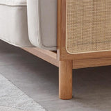 89" Wide Square Arm Sofa 3-Seater Solid Wood Sofa with Rattan Accent